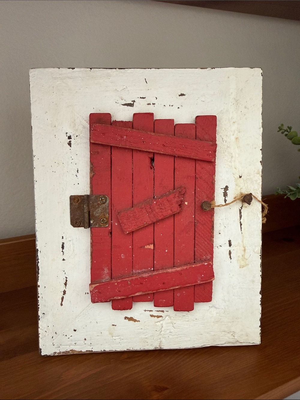 Two’s Company Vintage Late 90’s Rustic Distresses White Frame with Red Door